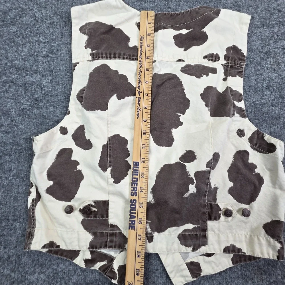 Vtg Liz Wear Cow‎ Print Zip Vest Cowgirl Western Rodeo Zip Up Y2K Pockets Medium - Picture 7 of 10